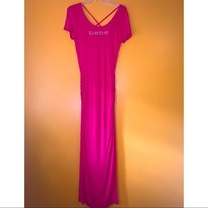 Bebe, maxi dress. Rhinestones, and criss cross back. Sz L